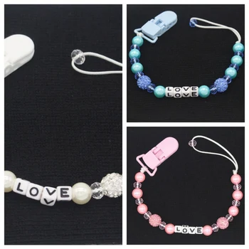 

Cute Infant LOVE Crystal Pearl Model Baby Pacifier Chain Anti-drop Chain Anti-lost Chain Child Soother Beaded Chains Teethers