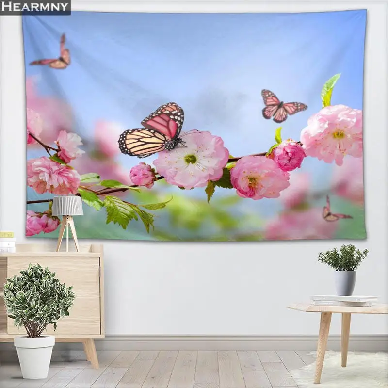 Пользовательские бабочки цветок настенный гобелен украшения дома настенный гобелен лес для спальни 100x150 см, 140x250 см - Цвет: 17