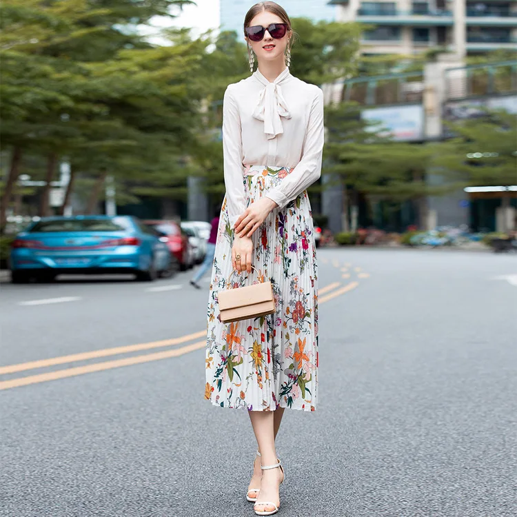 

Medium-length Fragmented Half-length Skirt Romantic Print Hazy Double-layer Pleated Thin Half-skirt of New Summer Women 2019