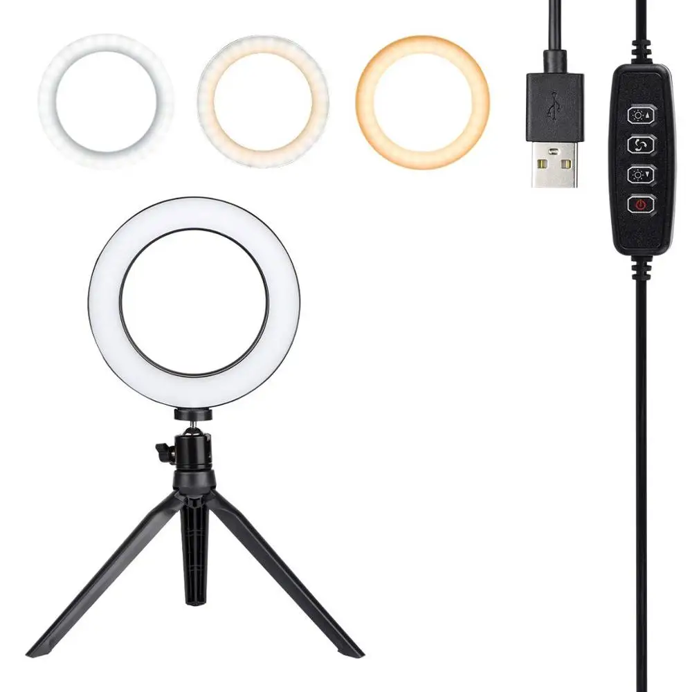 DSLR фотографический селфи-студия кольцо свет 3200 K-5500 K с камерой фото светодиодное освещение с USB кабелем и мини штатив