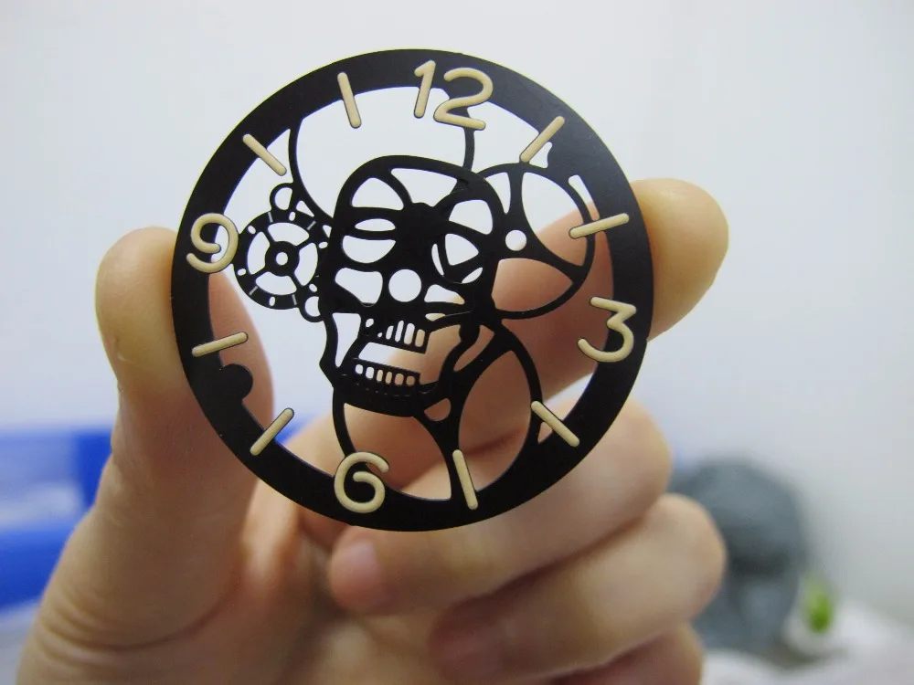 Дешевые Продажи Аксессуары для часов части, 38,9 мм Мужские механические часы с скелетом Череп Светящиеся серебряные черные золотые часы циферблат