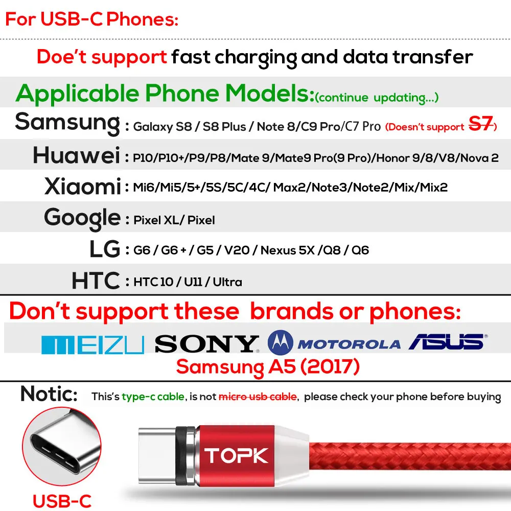 TOPK 1M LED Magnetic Charge Cable for iPhone Xs Max XR X 8 7 6 Plus Micro USB Cable & USB Type C Cable Magnet Charging USB C TOPK 1M LED Magnetic Charge Cable for iPhone Xs Max XR X 8 7 6 Plus Micro USB Cable & USB Type C Cable Magnet Charging USB C