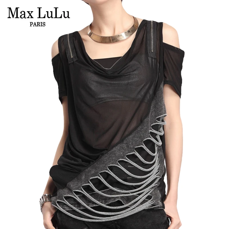 Max LuLu Luxury European Brand Designer Girls Sexy Crop Tops Tees Womens V Neck Lace T Shirts Summer Woman Denim Tshirt Camiseta