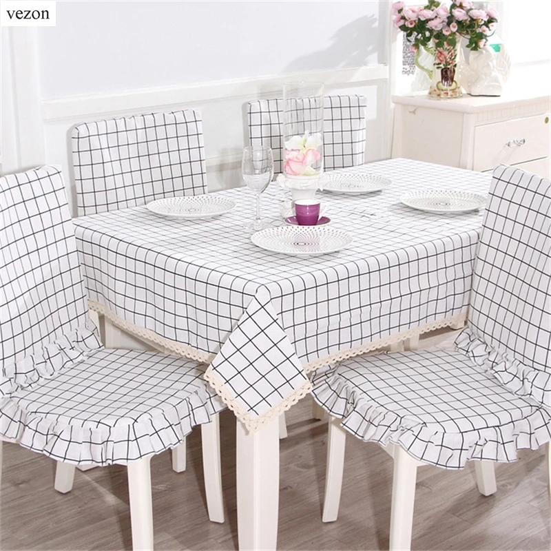 

vezon New Elegant Cotton Linen Print Floral Tablecloths Delicate Waterproof Plaid Lace Table Runner Cloth Towel Napkins Cover
