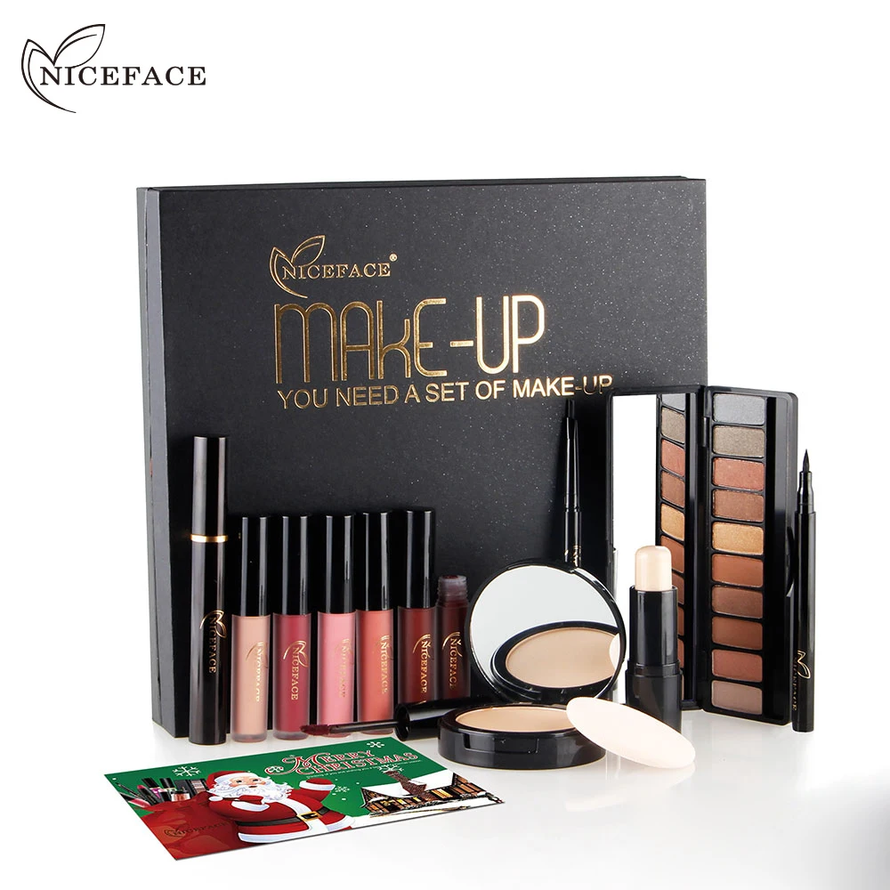 

12pcs NICEFACE Cosmetics Makeup Set Powder Eye Makeup Eyebrow Pencil Volume Mascara Matte Lipstick Tool Kit for Daily Use M07