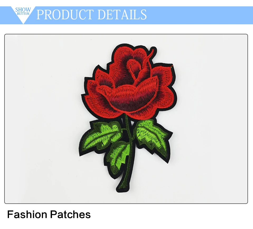 Flower Patch DIY Iron On Embroidery Flower Patches Red Rose 3D Embroidered Flower Applique Motif For Clothes Fabric              (2)