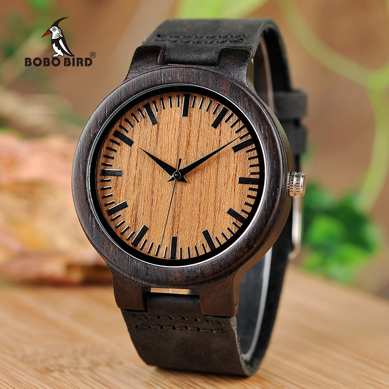 Watch Men erkek kol saati BOBO BIRD Ebony Wood Quartz for Male Brand Luxury Wooden Bamboo Wristwatch montre homme