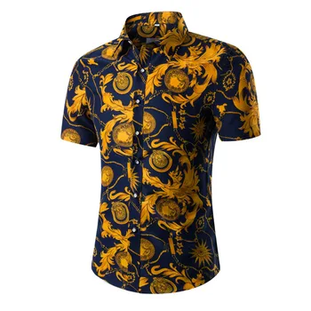

Retro Floral Printed Man Casual Shirts Fashion Classic Men Dress Shirt Breathable Men's Short Sleeve 2019 Fashion camisa masculi