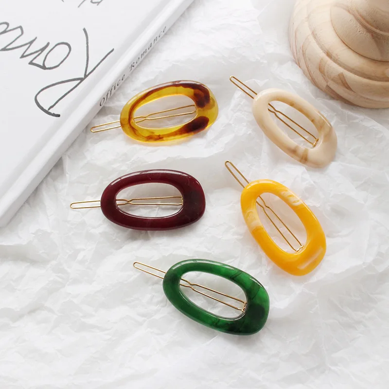 

Korea Solid Color Geometric Resin Hair Clips Hairpin Geometric Hollow Oval Shape Hairpins Hair Accessories Dropshopping