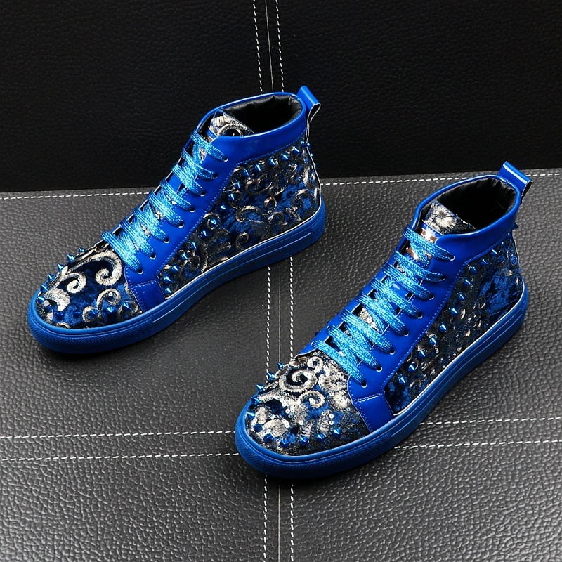 Мужские модные короткие ботинки весна осень синие заклепки панк обувь Мужская хип-хоп Новое поступление высокое качество мужские кроссовки