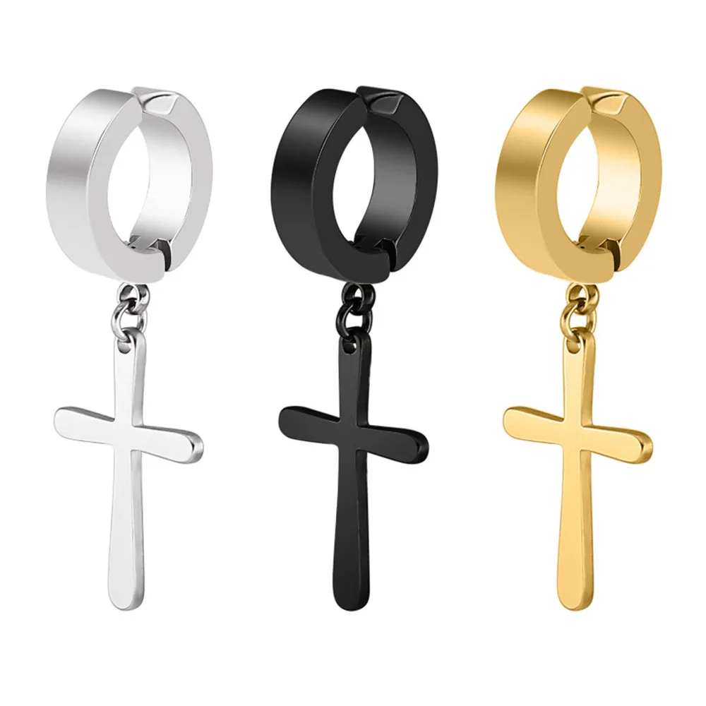 

Korean earrings clips no piercing women jewelry stainless steel cross fake earrings clip for men accessories for unisex