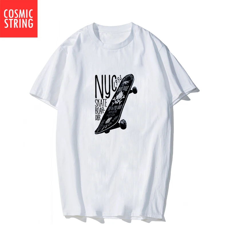 

COSMIC STRING 100% cotton summer loose men T shirt casual cool skateboard print men tshirt o-neck t-shirt male tee shirts