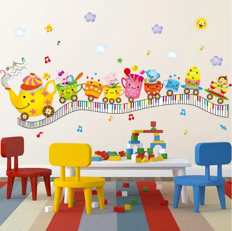 new animal cup toy small train wall stickers bedroom home decoration