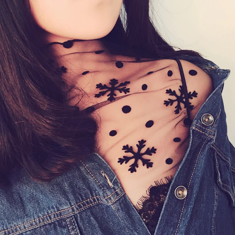 

2019 Fashion Snowflake Transparent T-Shirts Females Mesh Shirt Women See Through Printed Large Net Tops Ladies Basic Top