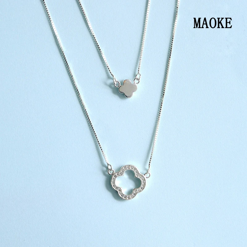 

925 Silver Four Leaf Fashion Double Clavicle Chain for Women's Fashion Gifts