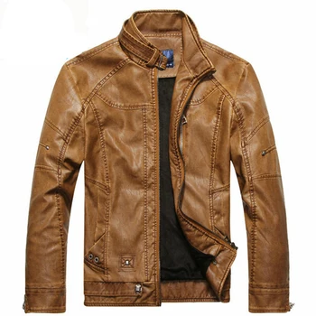 

Brand Jackets Men leather jacket men autumn and winter male stand U motorcycle jacket plus velvet warm leather coat 2017 New