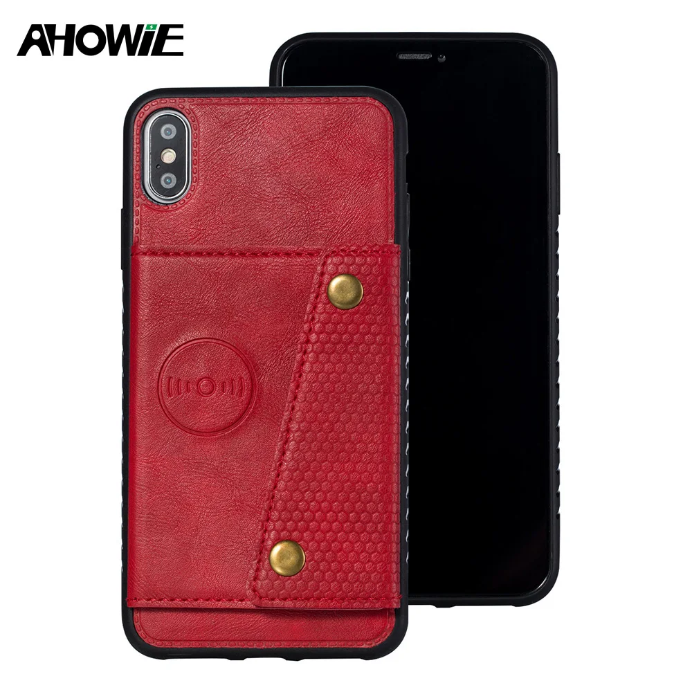 Ahowie Wallet Leather Case For Iphone 7 6s 8 Plus XR XS MAX Coque Fundas Card Slots Cover Voor X 6 | Мобильные телефоны и