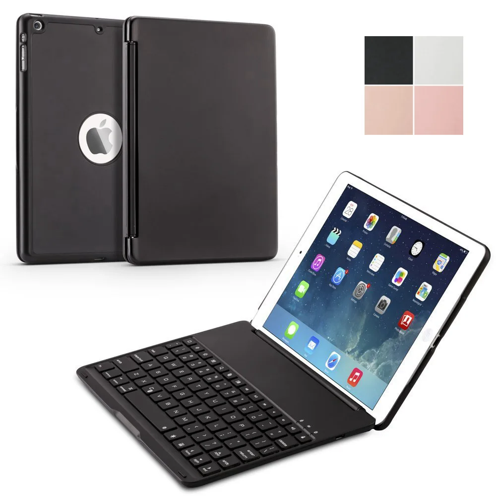 For iPad 9.7 2018 Ultra Thin Smart Aluminum Bluetooth Russian/Spanish/Hebrew Keyboard Case Cover With 7 Colors LED Backlight