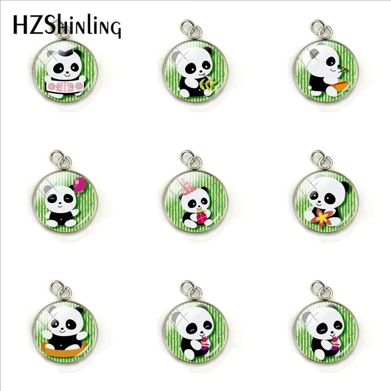 

Cute Panda Silver Plated Charm Round Glass Dome Pendant Accessiries Lovely Animals Series Jewelry Gift For Women Girl
