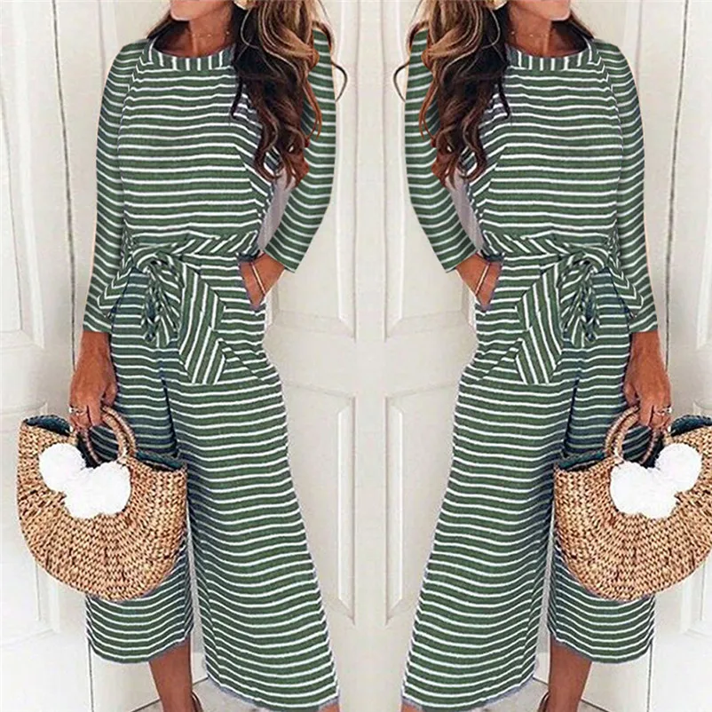 Fashion summer jumpsuit woman 2018 Long Sleeve Stripe