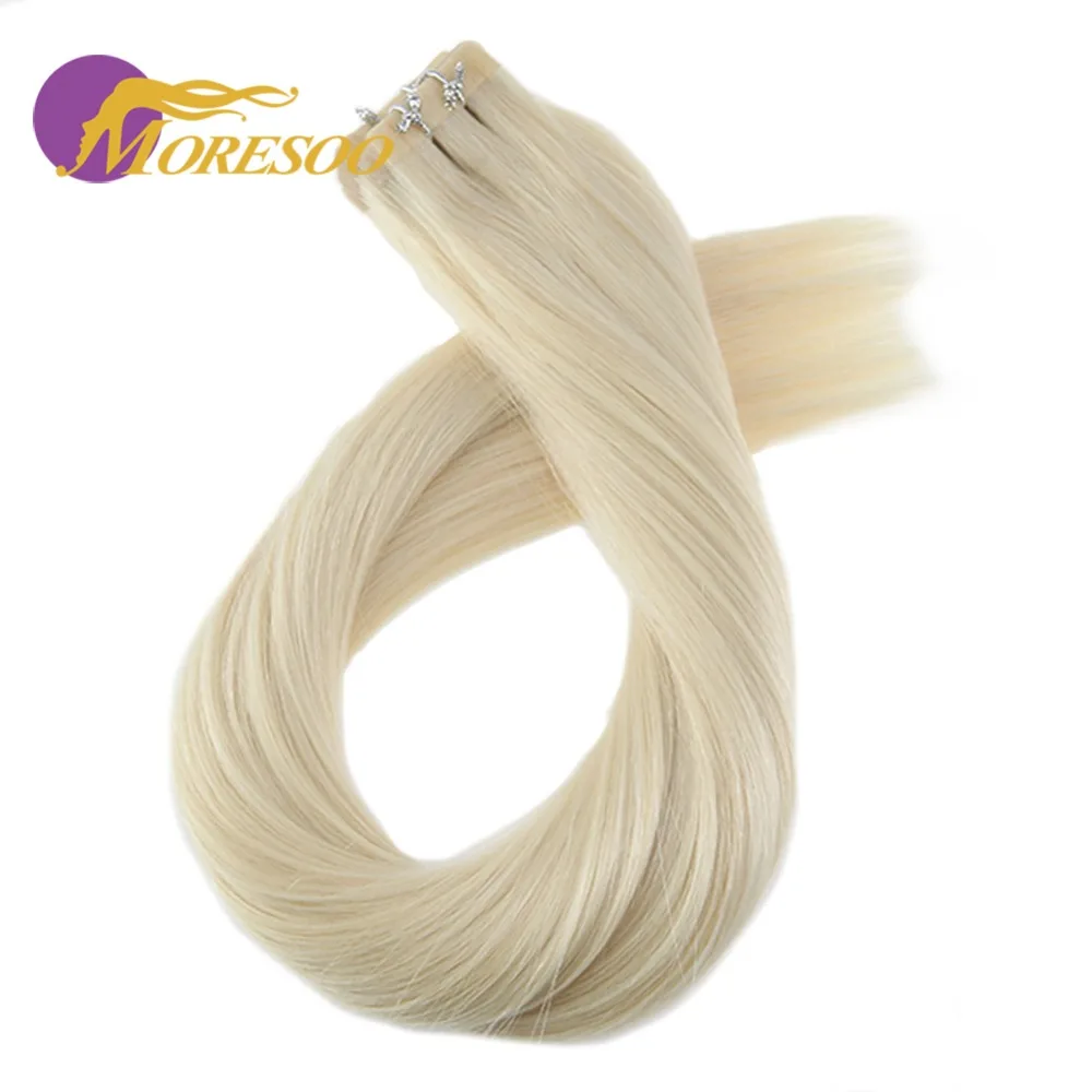 Moresoo Remy Tape In Hair Extensions Real Brazilian Human Hair Skin Weft Platinum Blonde #60 Tape in Hair 25G-100G 2.5g/pcs