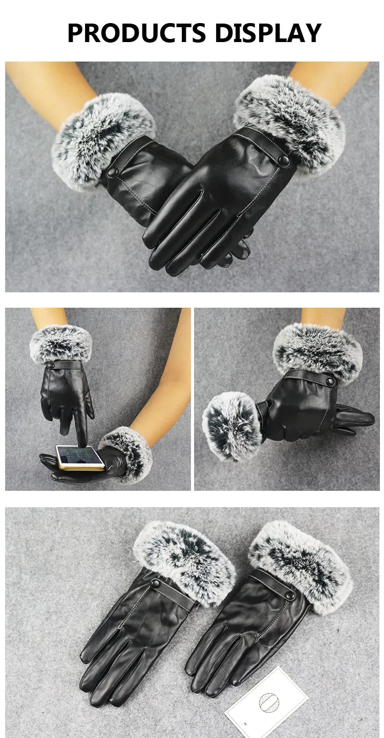 Лидер продаж Сенсорный экран PU кожаные перчатки Для женщин зимние элегантные кнопка украсить варежки дамы черный, Красный спорт Guantes mujer Luvas