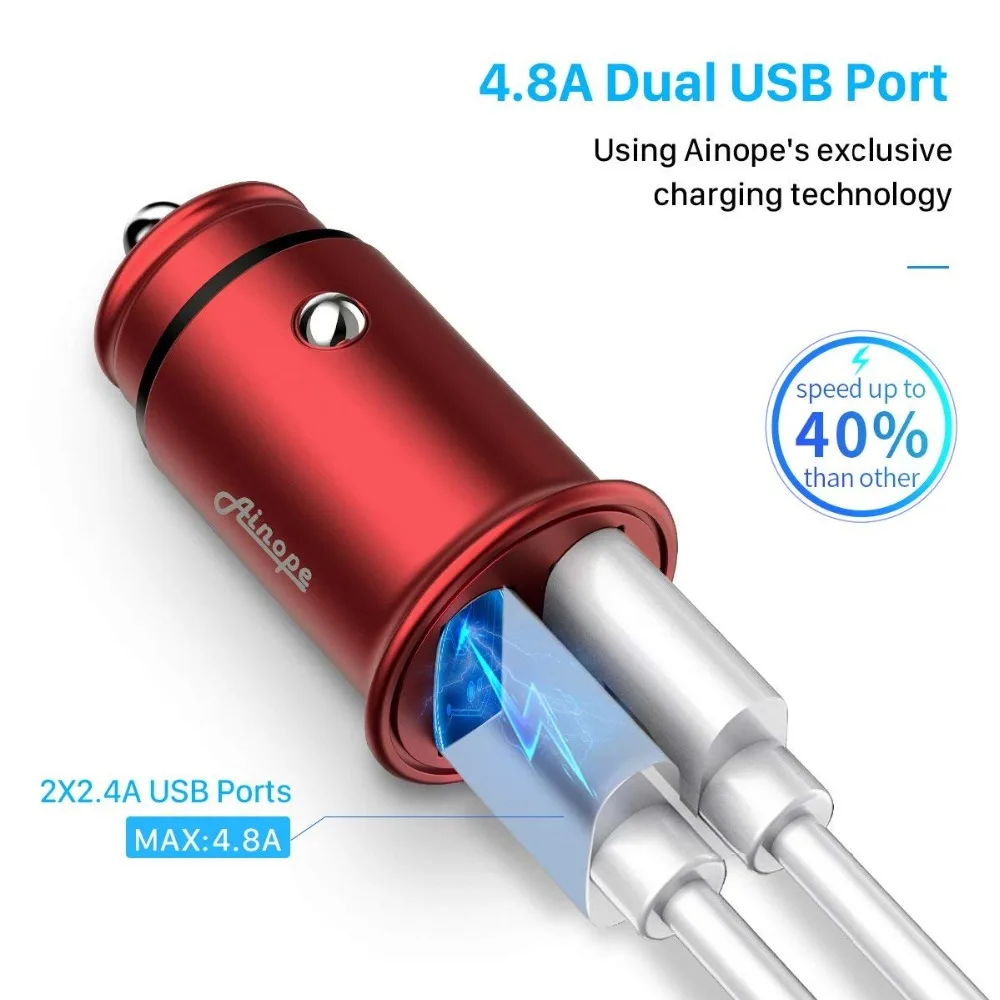 شاحن سيارة ، Ainope 4.8A سيارة من سبيكة الألومنيوم مهايئ شاحن المزدوج USB ميناء سريع سيارة شحن البسيطة فلوش صالح متوافق الهاتف x/8
