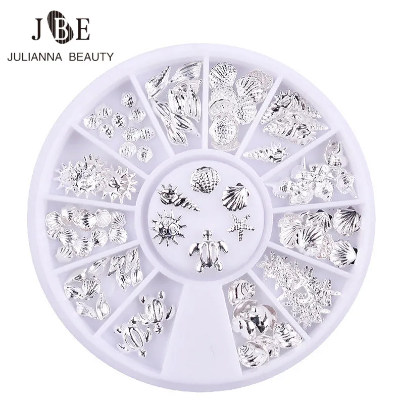 

1 Wheels Silver Ocean Life Design 3D Nail Art Decorations Charming Jewelry on Nails Sea Shell Starfish Nail Sticker Accessories