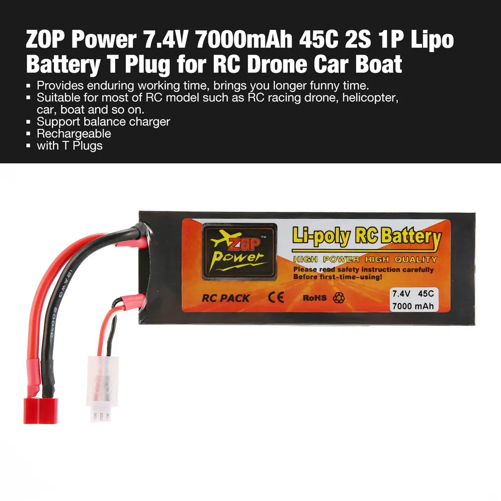 ZOP мощность 7,4 в 7000 мАч 45C 2 S 1 P Lipo батарея T Plug перезаряжаемые для RC гоночный Дрон Quadcopter Вертолет автомобиль лодка модель
