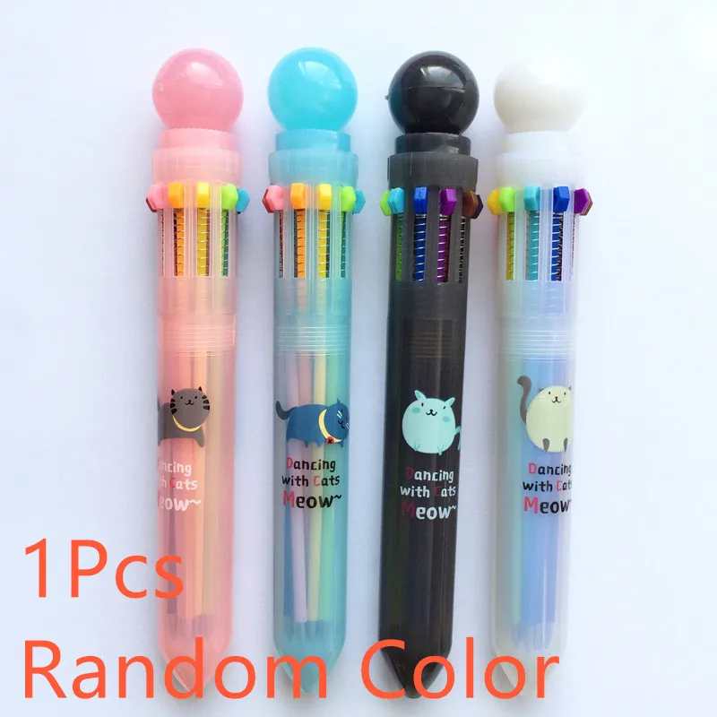 Random Color 1Pcs Прекрасный кот 10 цветов Хрустальная шариковая головка шариковая ручка цветная ручка для рисования офисные канцелярские принадлежности для школьников, студентов ручки для письма - Цвет: Random Color 1Pcs