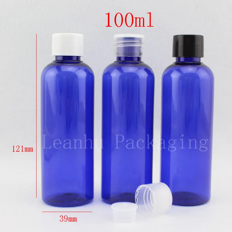 Wholesale 100ml empty blue round plastic bottles with screw caps