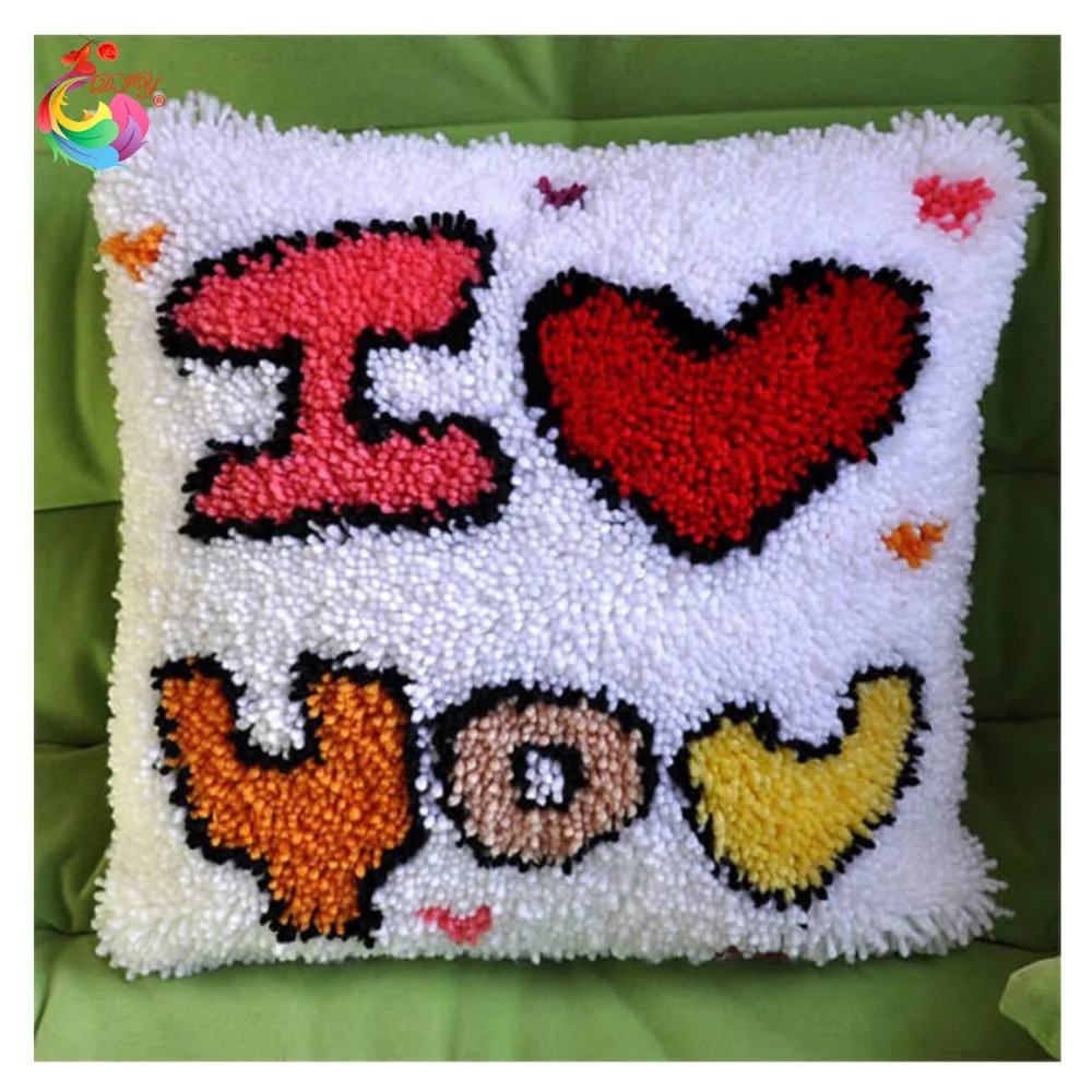 

Unfinished Yarn Embroidery Set Pillowcase Latch Hook Cushion Kits Gift DIY Needlework Crocheting Throw Pillow Picture I LOVE YOU