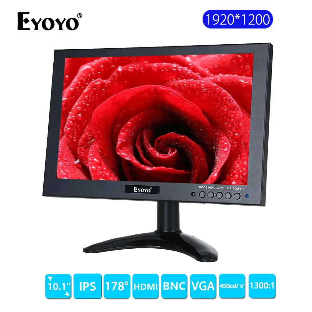 

EYOYO 10" TFT LCD IPS LED Screen HD 1920x1200 VGA AV Video Audio HDMl Monitor for Home CCTV Camera DVD PC Gaming
