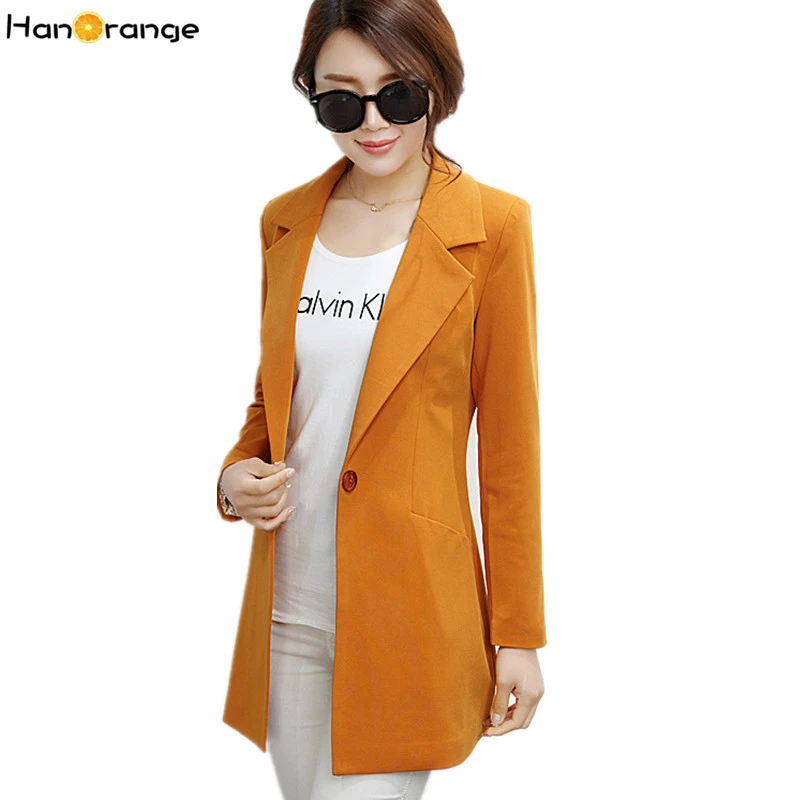 

HanOrange Temperament Spring Slim A Button OL Office Lady Womens Long Blazer Jacket Sky Blue/Pink/Turmeric