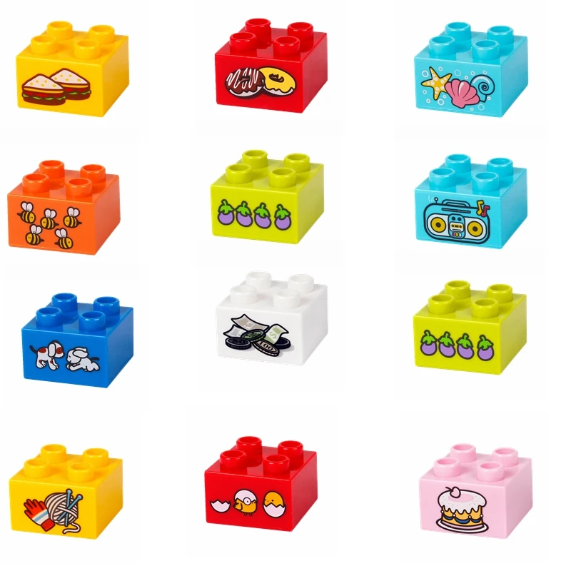 

Single sale legoing duplo cake money eggplant logo 2 * 2 thick brick building blocks model Duplo children's educational toys