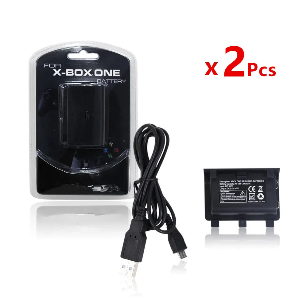 

2x 2400mAh Rechargeable Replacement Batteries Backup Battery Pack+Charger Cable for Microsoft Xbox One Wireless Game Controller