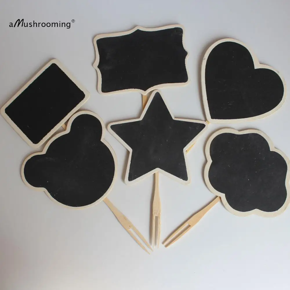 6 Multi Shapes Mini Chalkboard On Stick Plant Signs Wooden Herb