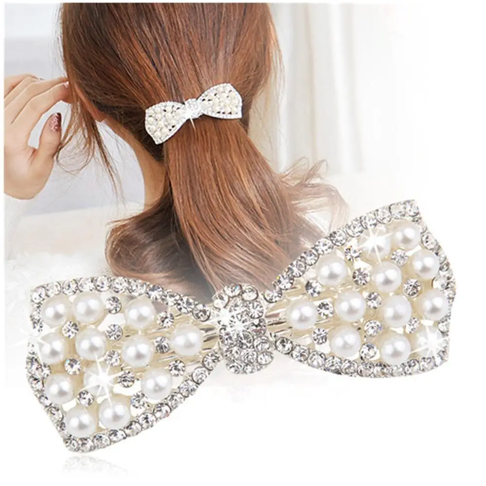 

Ruihfas 1Pcs Korean Fashion Crystal Rhinestone Hair Barrettes Butterfly Pearls Hair Clips Pins for Women Girls