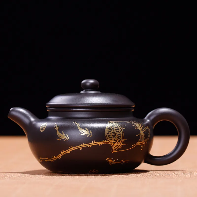 

200ML Ore black mud handpaint teapot high quality kung fu pot handmade kettle with gift box suit tieguanyin black tea puer