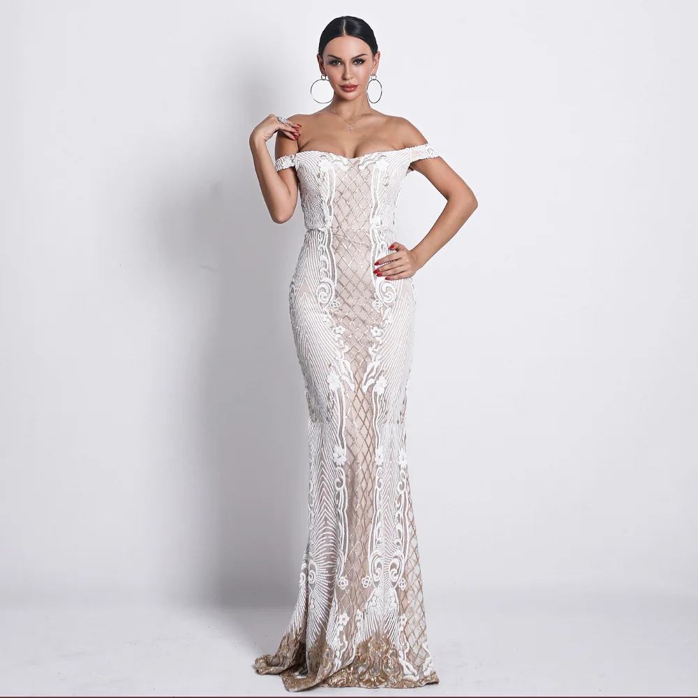 

2 Colors Slash Neck Dress Elegant Celebrity Evening Fashion Party Dresses Sexy Women Night Club