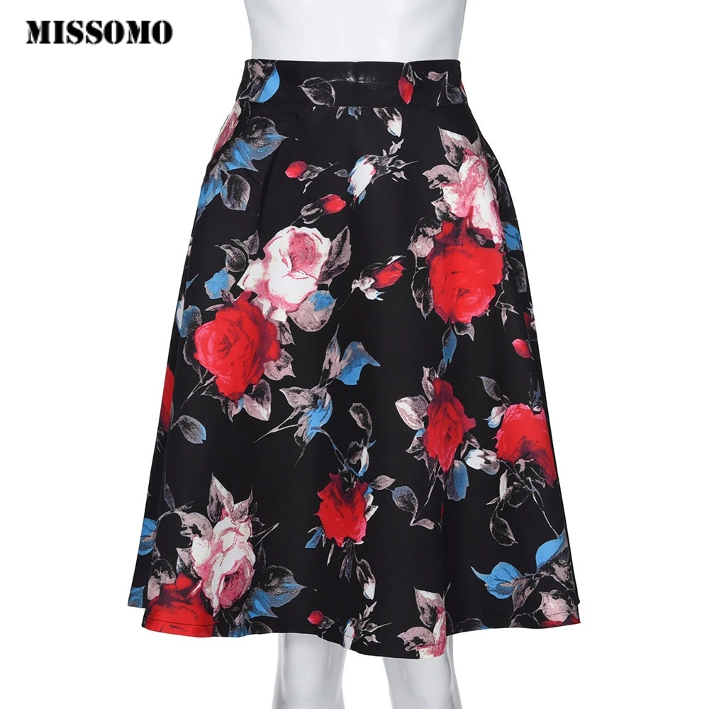 MISSOMO Женская винтажная юбка, летние юбки с цветочным принтом, повседневные юбки для вечеринок размера плюс, элегантные ретро юбки, Женская юбка