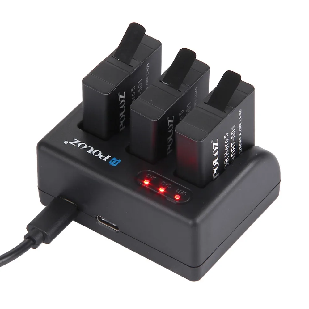 At dræbe Ubrugelig kompression Puluz 3-channel Battery Charger With Micro Usb Port & Usb Type-c Port & Led  Indicator Light For Gopro Hero5 Ahdbt-501 - Chargers - AliExpress