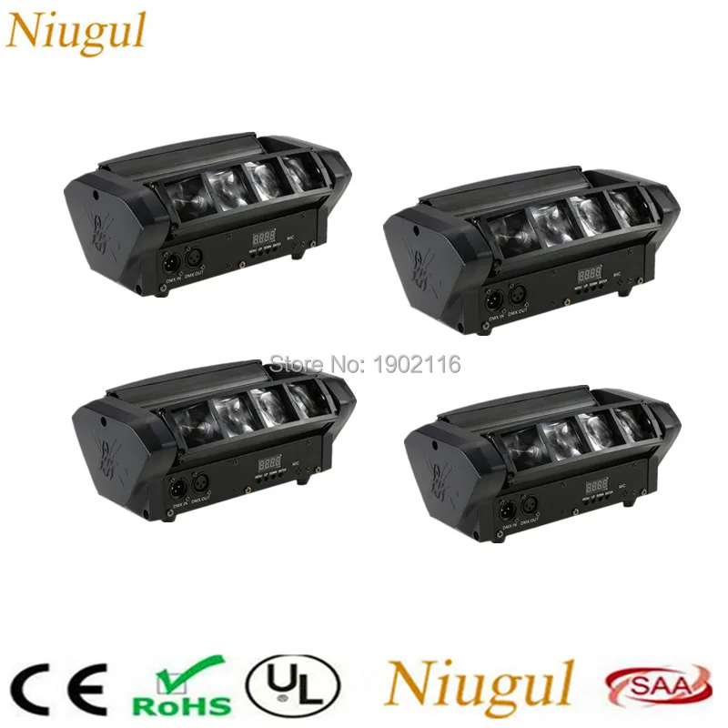 

4pcs/lot RGBW 8X10W Mini LED Spider Light/DMX512 LED Beam Lights/LED Scan Effect Stage Lighting/KTV Disco Bar Home Party Lamps