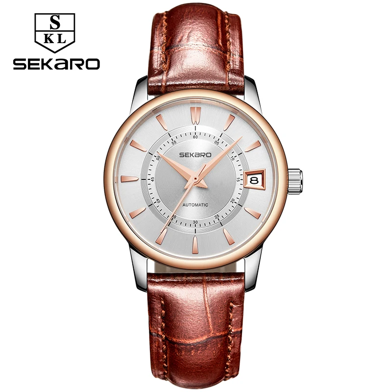 

Genuine Sekaro Brand Women Leather Strap Automatic Mechanical Self-wind Simple Watches Blue Surface Watch Top Brand Luxury Clock