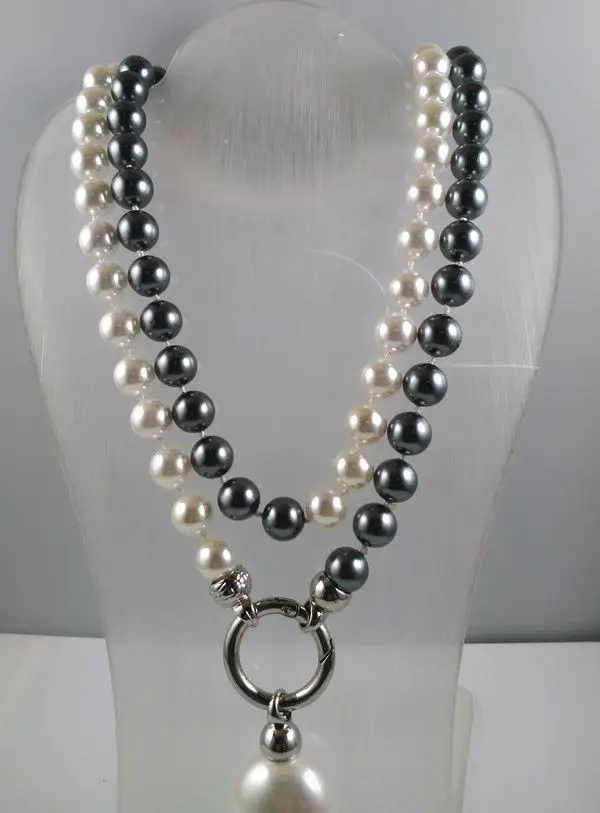 Красивые свадебные серое черное 10 мм Южное море AAA жемчужное ожерелье длинной 35 дюймов 50"