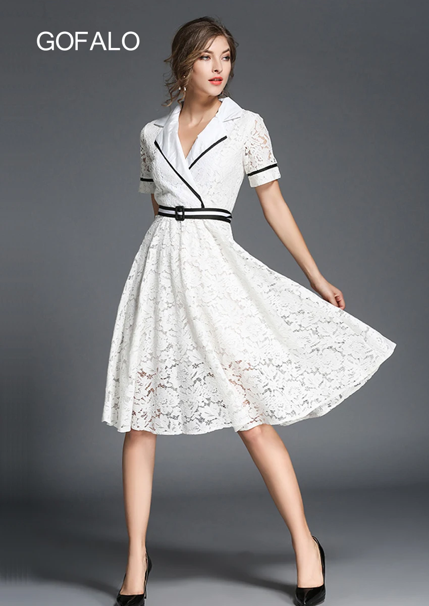 GOFALO Newest Autumn 2017 Lace Hollow Dress font b Women b font Elegant Western style Top