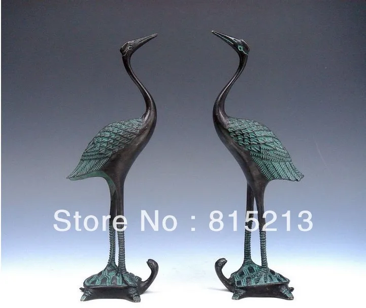 

wang 000148 Vintage Pair Bronze Crafted Sculptures Crane Standing On Turtle