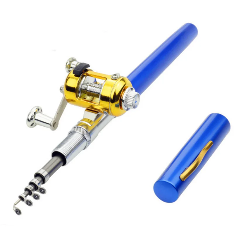 

1PCS portable pocket telescopic ice fishing pole mini pen fishing rod with reel