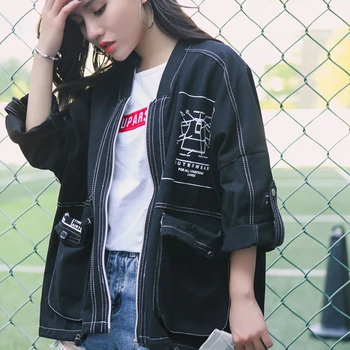 

Loose Bomber Jacket Women Autumn Print Harajuku Streetwear Korean Jacket Punk Rave Bolero Windbreaker Fall Coat Oversize 50H0038