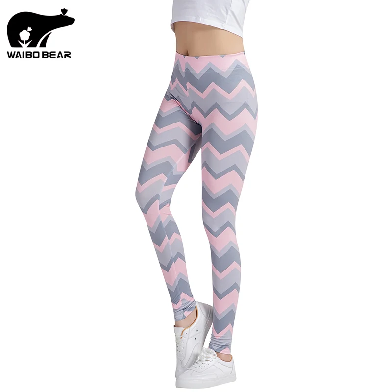 Image Stripe Pritned Leggings for Women Fitness Leggings Bodybuilding Pantalons Brand Workout Sexy Mujuer Trouser Traingles WAIBO BEAR